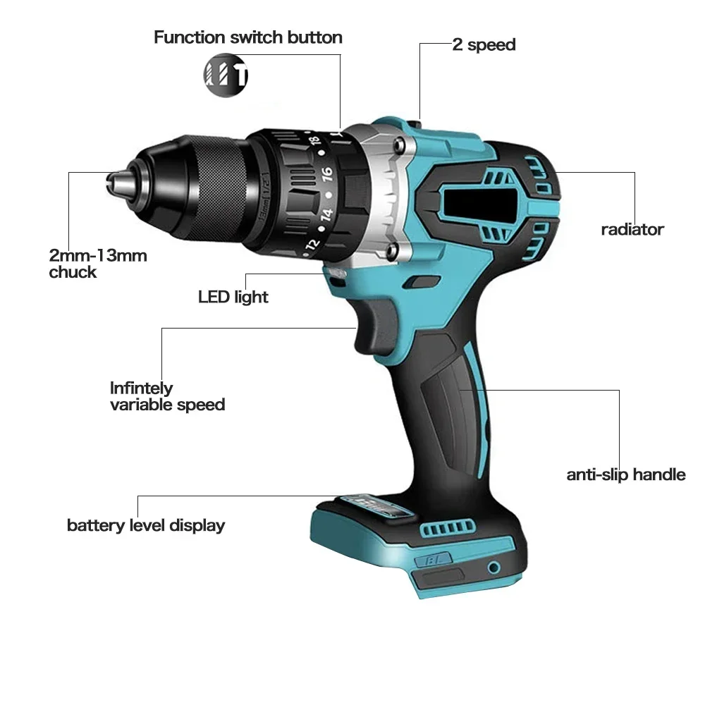 18V 13mm Cordless Brushless Electric screwdriver For Ice Screws Drilling machine Power Tool Drill Driver For Makita 18V Battery