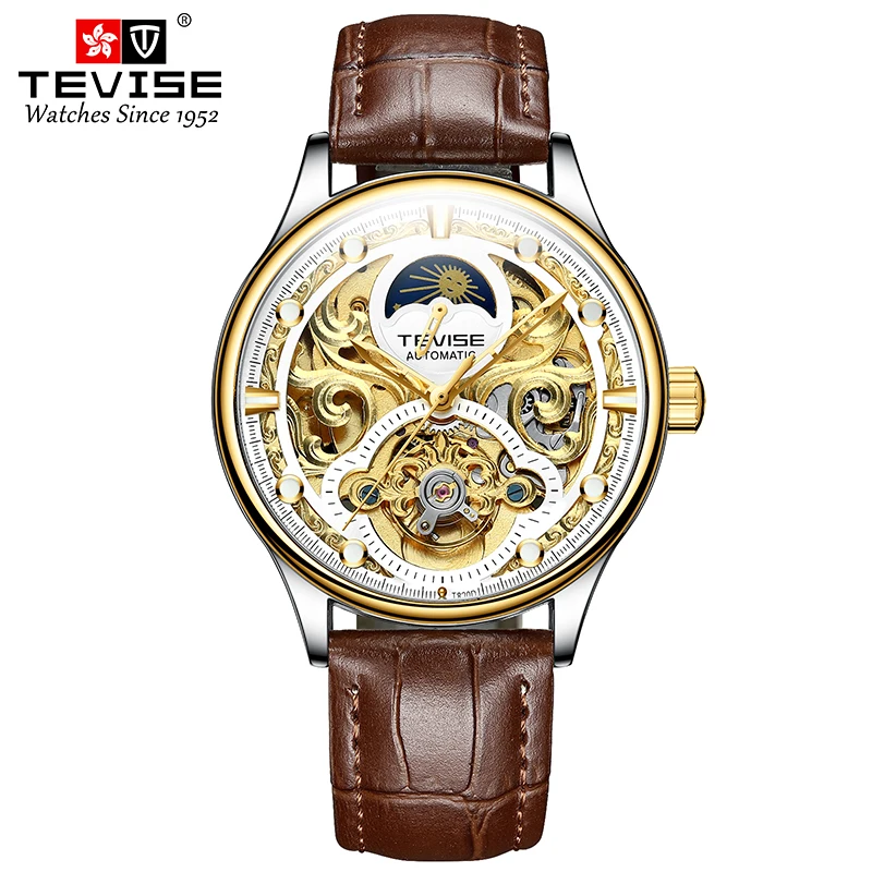 TEVISE New Watch Hollow out Waterproof Business Casual Watch Fully Automatic Men\'s Mechanical Watch T820D