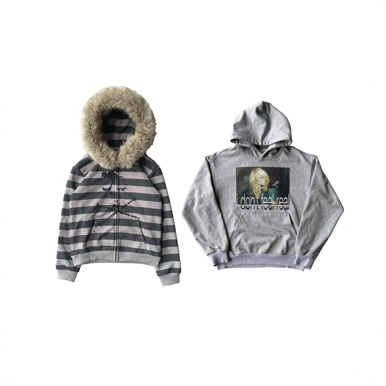 New women's hoodie fur collar suitable both men and women fashionable striped printed long sleeved loose hooded sports hoodie