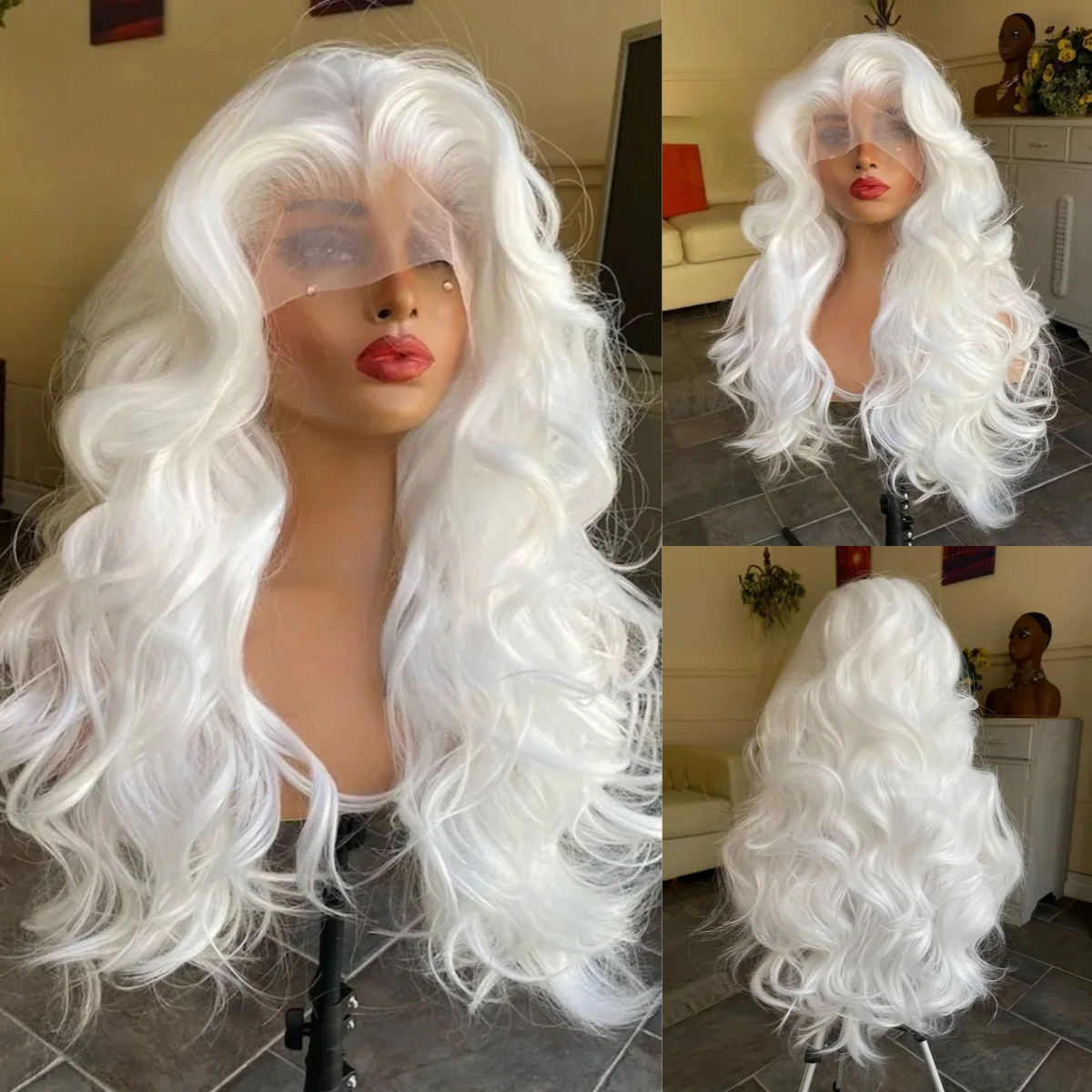 

Белый парик с кружевной передней частью, волнистый, 13x4 HD, термостойкий, без клея, синтетический, для повседневной носки, вечеринок, косплея, для белых женщин