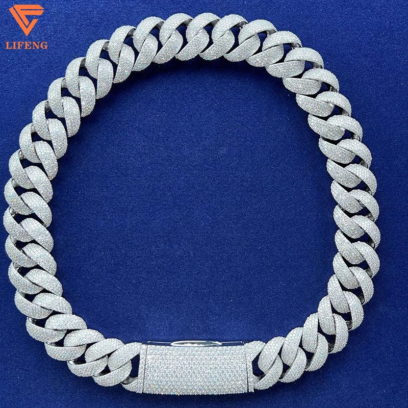 

20MM Fashion Jewelry 5 Row Diamond Necklace Hip Hop 925 Sterling Silver Iced Out VVS Moissanite Cuban Link Chain For Men