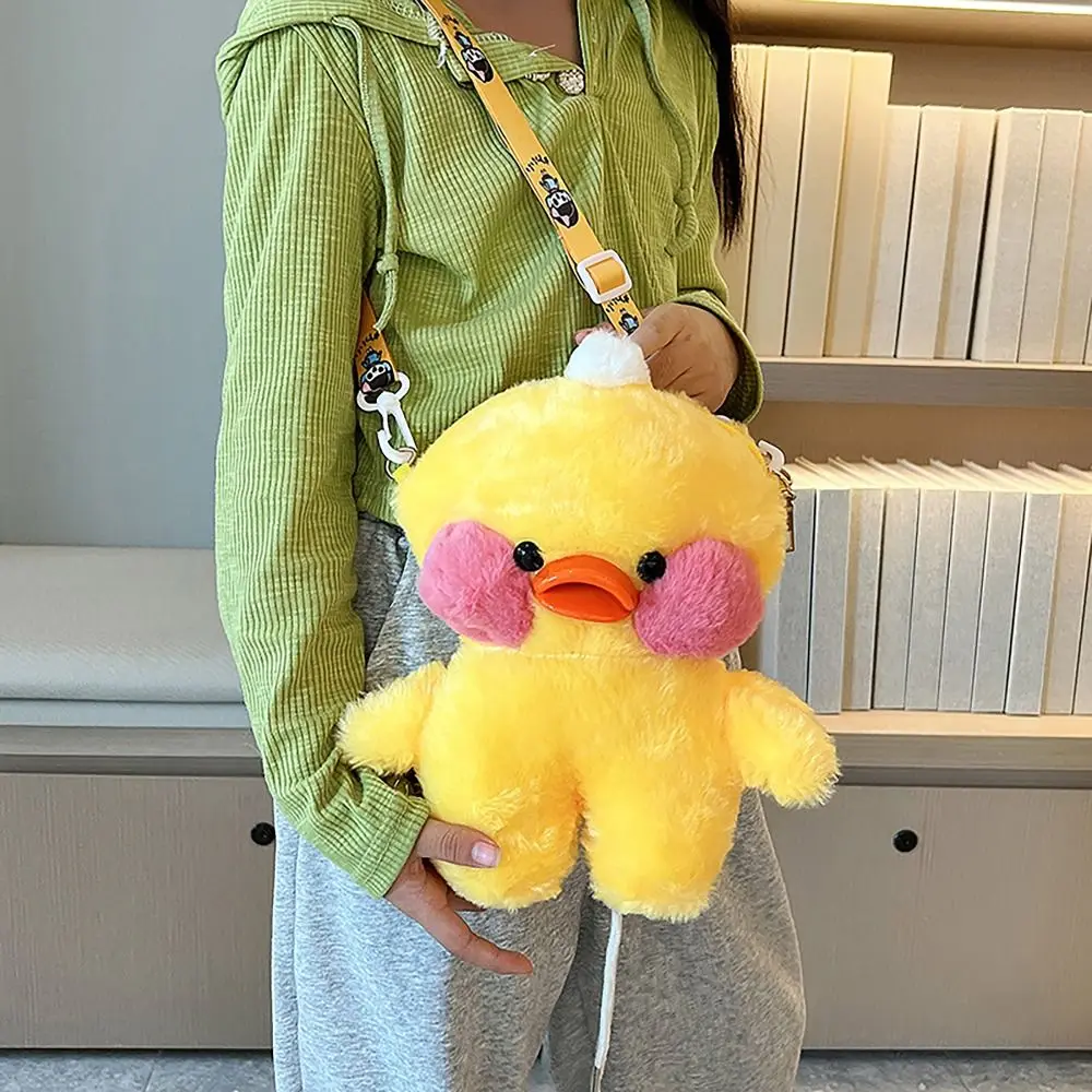 Cartoon Duck Children Shoulder Bag Trendy Large Capacity Adjustable Length Messenger Bag Plush Plush Bag Daily Life