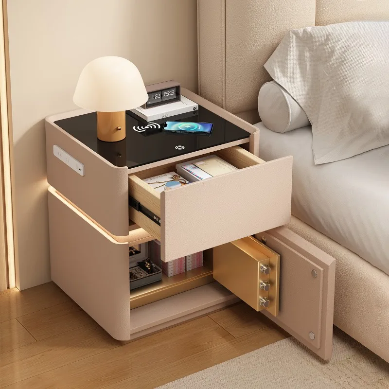 Smart Nightstand with Built-in Safe Luxury Solid Wood Bedside Cabinet Multifunctional Home Furniture Premium Storage Cabinets