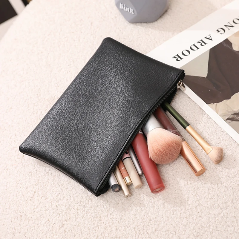 Portable lychee pattern large makeup bag ultra light pu soft leather storage bag cosmetic bag