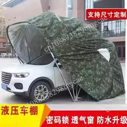 Retractable Galvanized Steel Carport Canopy with Manual Waterproof Cover, Foldable Garage Shelter for Car, SUV and Van