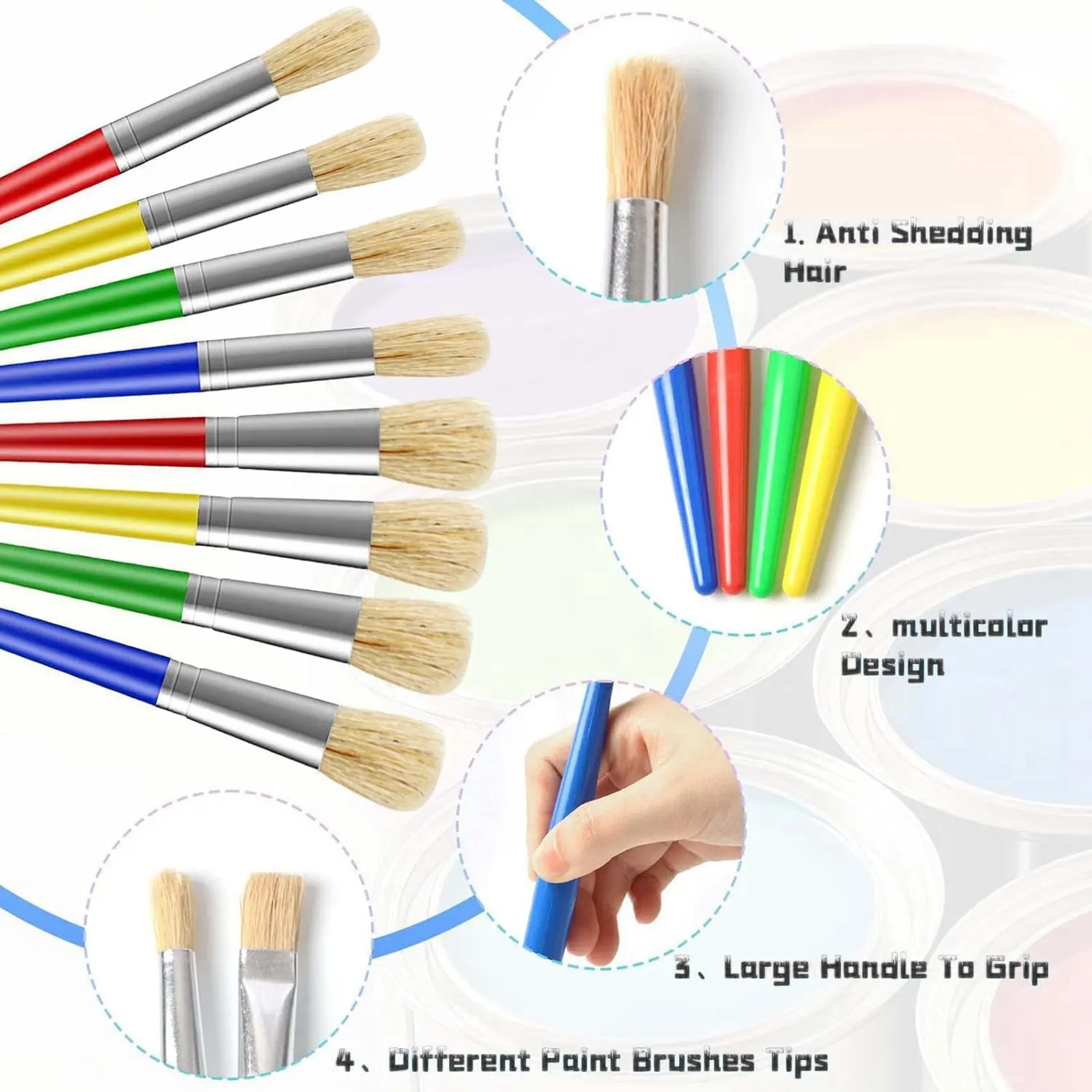 

2026-WISH Kids Paint Brushes, 68Pcs Childrens Paint Brushes Set, Colorful Paint Brushes For Children Toddlers Beginners, Face