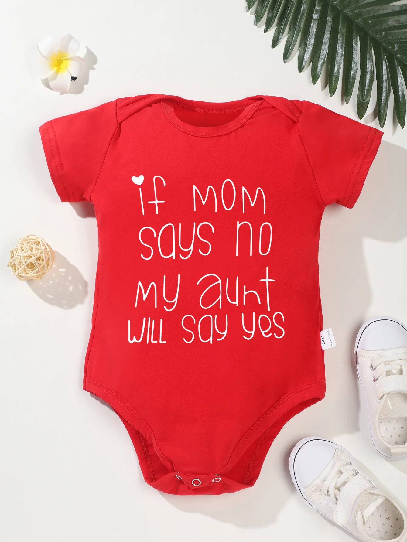 Newborn Toddler Short Sleeve Rompers Baby Boy Girl If Mom Says No My Aunt Will Say Yes Printing Bodysuit Infant Jumpsuit Fashion