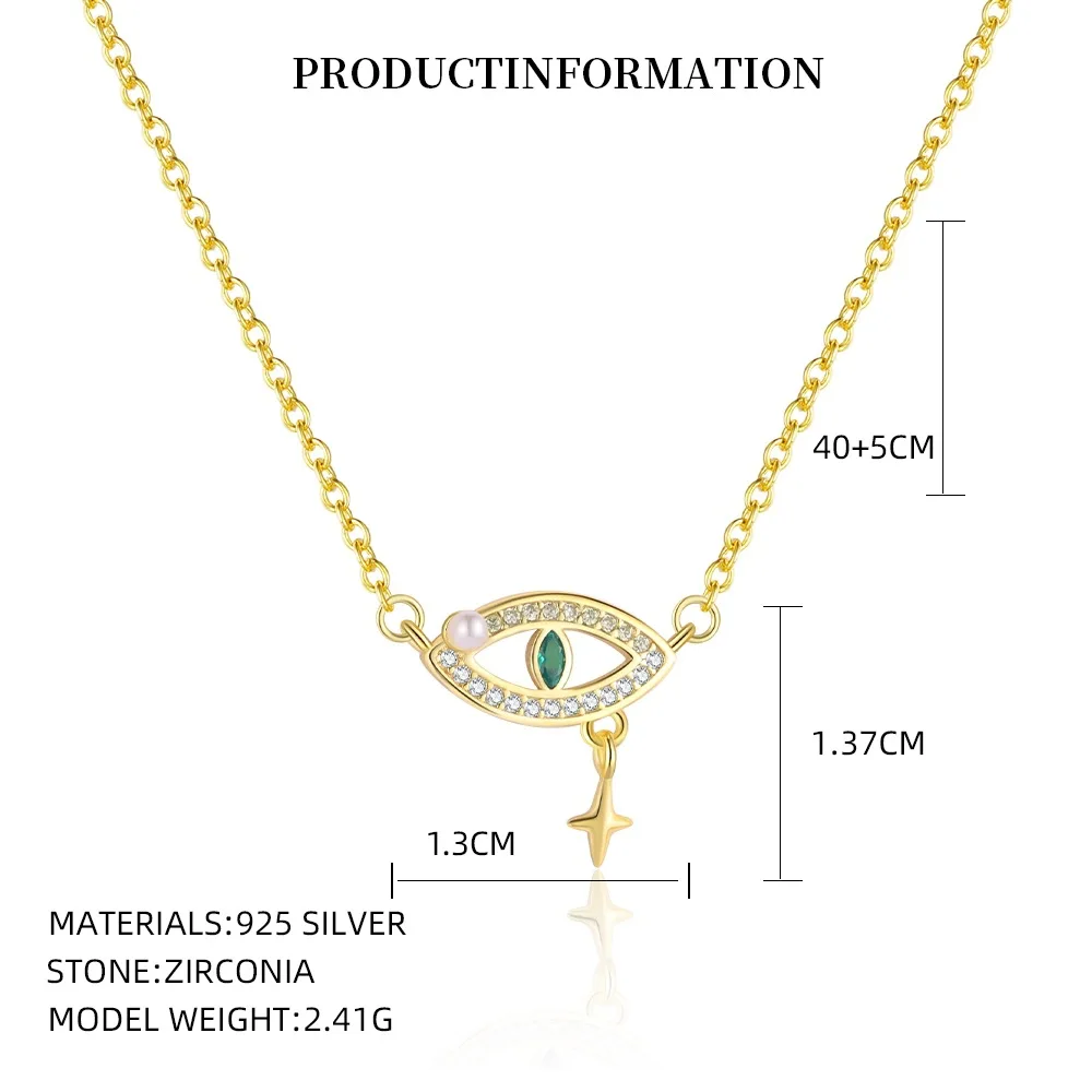 الياقة الأوروبية الأنيقة - قلادة نسائية S925 Pearl Evil Eye ذات 4 شرابة مدببة