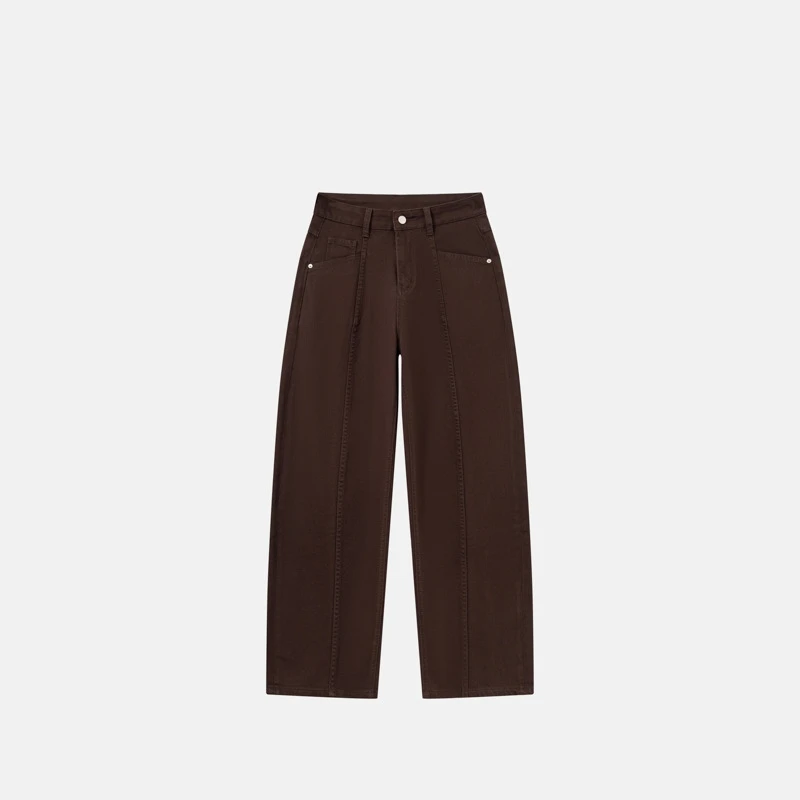 

Кофейно-коричневые слегка эластичные женские джинсы, элегантные повседневные прямые брюки-бананы с высокой талией и вырезом спереди, новинка осени 2023 г.