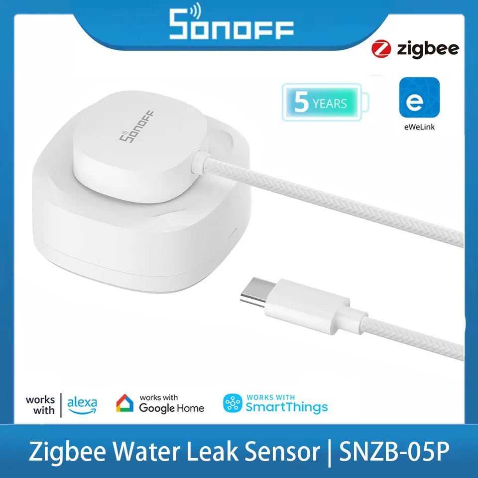 SONOFF SNZB-05P Zigbee Умный датчик утечки воды Обнаружение утечки и капа Оповещение в реальном времени Умная сцена через eWeLink Alexa Google