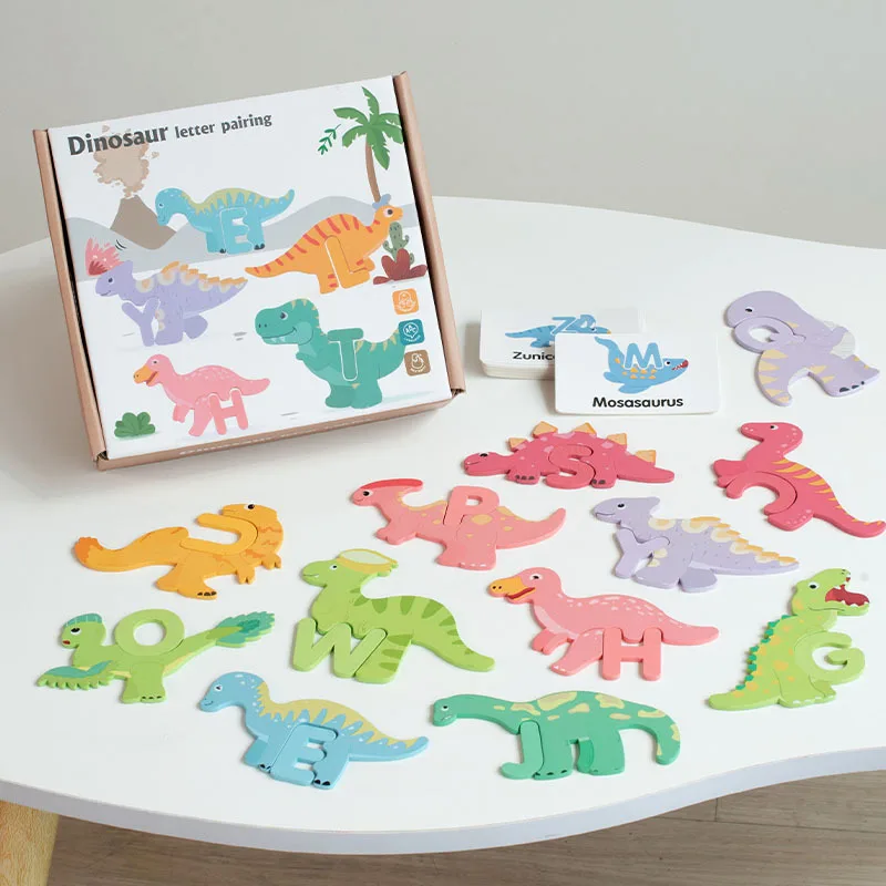 Children's Wooden Dinosaur Letter Cognitive Matching Puzzle Montessori Hand Eye Coordination Training Educational Toys