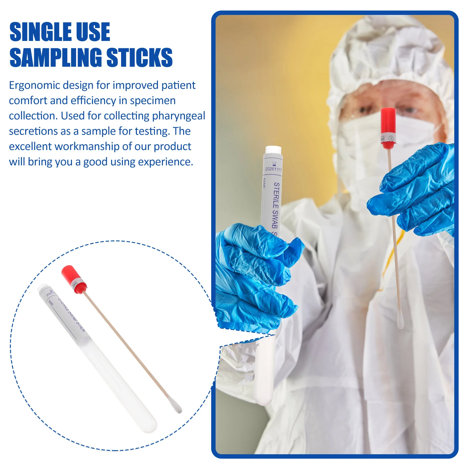 100Pcs Female Swabs Specimen Collection Disposable Throat Swabs for Pharyngeal Secretion Sampling Clinic Hospital Laboratory