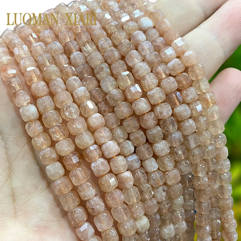 Natural Stone 5x5MM Faceted Cube Sunstone Chalcedony Loose Square Spacer Beads for Jewelry Making Diy Bracelet Accessories