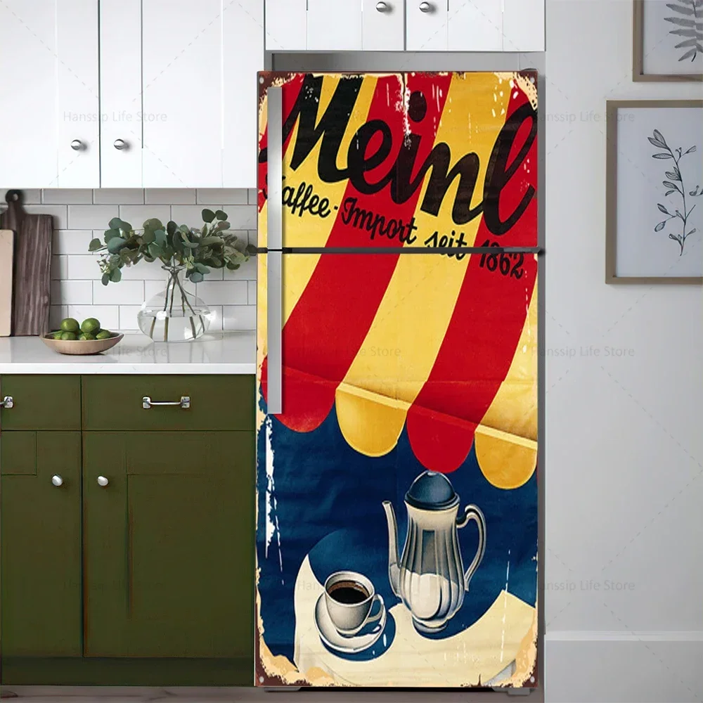 Retro Coffee Background Fridge Door Sticker Waterproof PVC Refrigerator Wallpaper Vintage Coffee