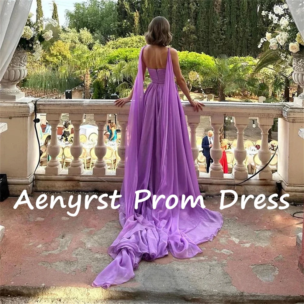 Aenyrst lila Spaghetti träger plissierte Abendkleider Chiffon eine Linie Seitens chlitz mit Bändern Ballkleider boden langes Party kleid