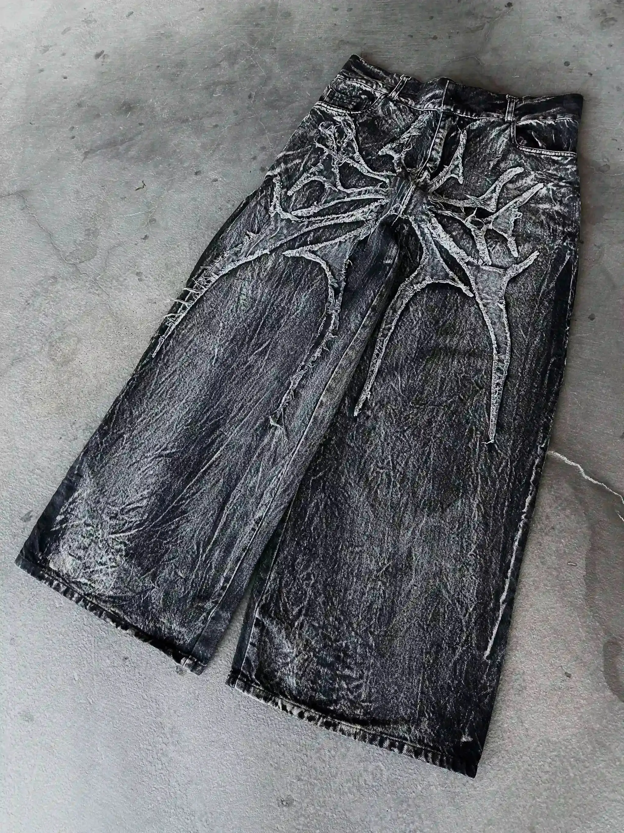 Y2K Retro Oversized Baggy Unisex Mopping Pants Phantom Jeans Men High Street Spider Embroidered Patch Hip Hop Streetwear Gothic