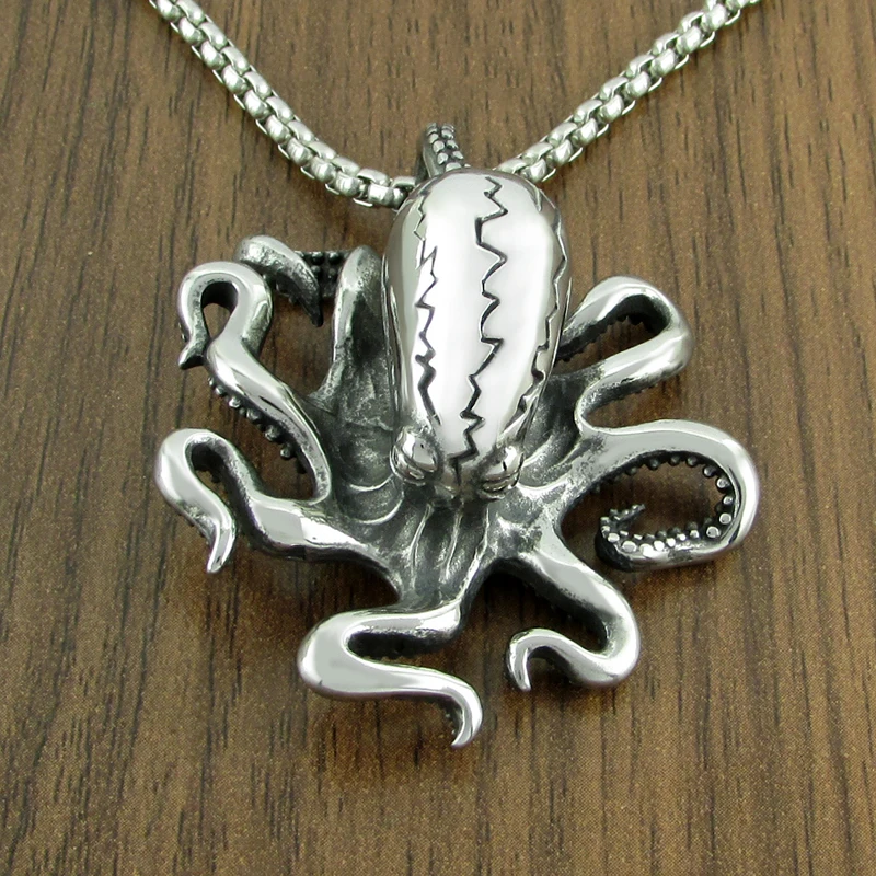 Punk 316L Stainless Steel Silver Color Black Classic Monster Octopus Tentacle Pendant Animal Jewelry
