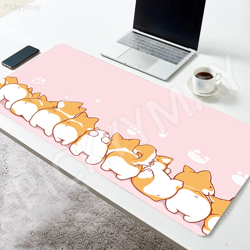 

Cute Dogs Mousepads Pink Gaming Mousepad Cat Mouse Pad Large Mouse Mat Big Deskpads Non-Slip Rubber Keyboard Mats Overlock