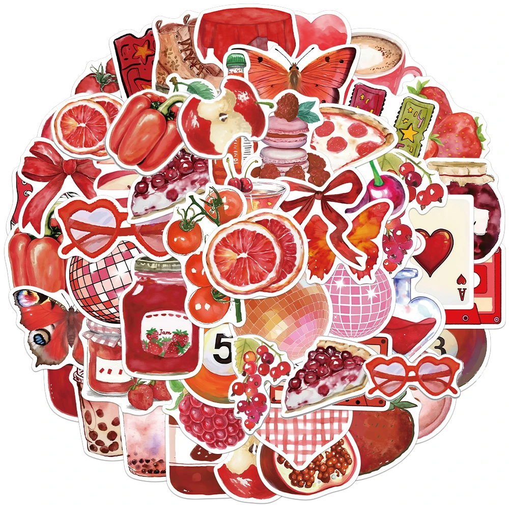 10/30/50 Stück Cherry Downtown Red Graffiti-Aufkleber im Ins-Stil, ästhetische Cartoon-Sticker, DIY-Aufkleber für Gepäck, Telefon, Kühlschrank, Tagebuch, Aufkleber-Set