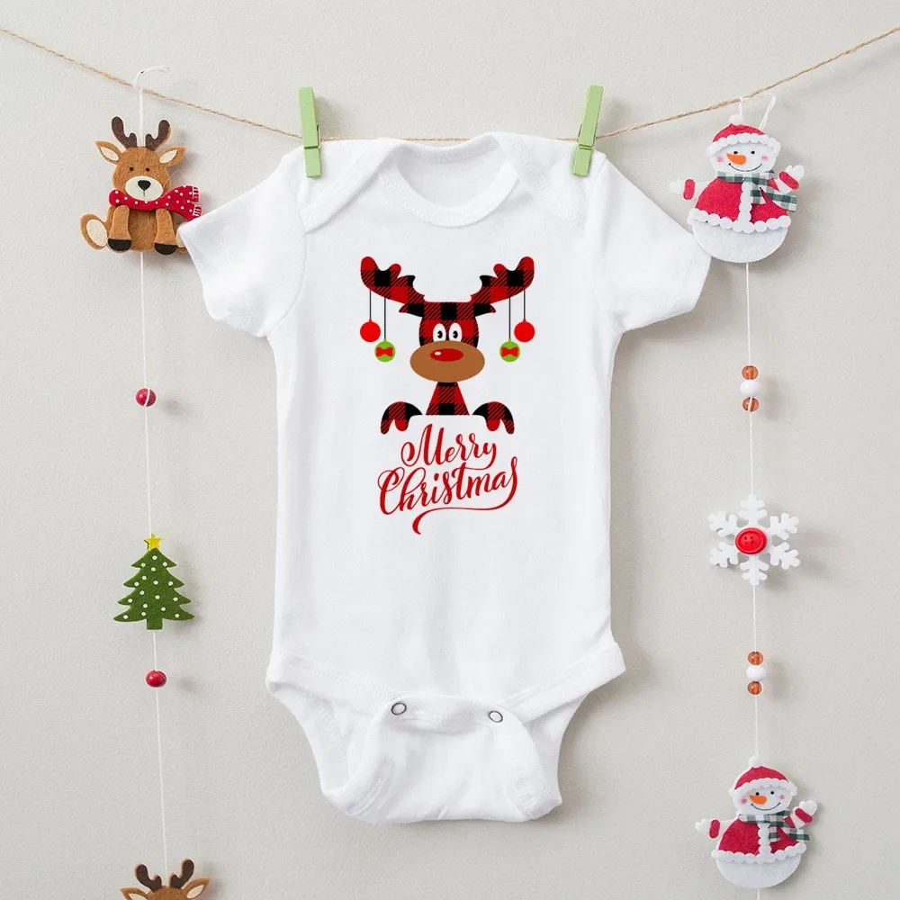 Christmas Deer Snowman Print Infant Bodysuits Body Baby Clothes Xmas Party Gift Boy Girl Romper Short  Sleeve Newborn Jumpsuit