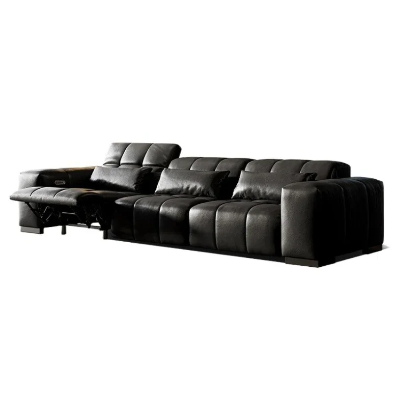 Pixel electric upturned foot sofa Italian large apartment living room zero against the wall high backrest black first layer cowh