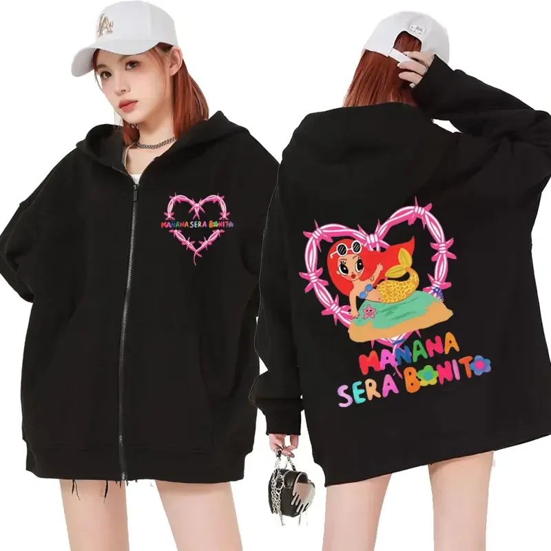 Limited Karol G Album Heart Manana Sera Bonit Zipper Hoodie Men Women Kawaii Jacket Sweatshirt Oversized Zip Up Pullovers Hooded