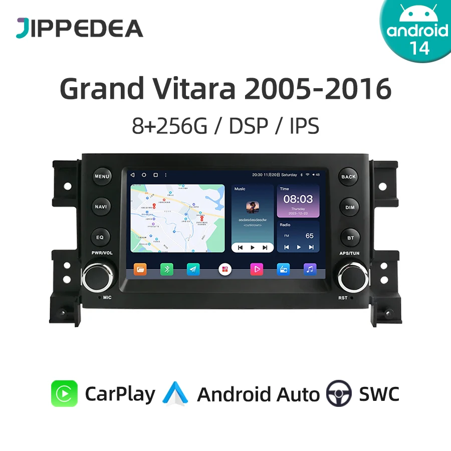 

Автомобильный мультимедийный плеер CarPlay, Android 14, GPS-навигация, Wi-Fi, Bluetooth, DSP, стерео, радио для Suzuki Grand Vitara 2005-2015