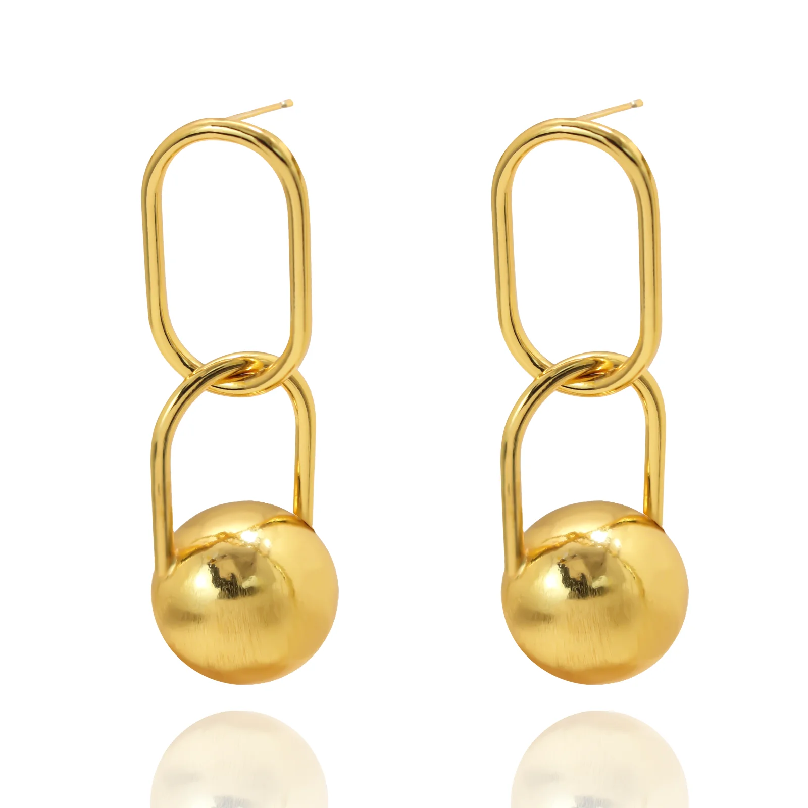 

YTJX Design Double Loop Earring Round Ball Drop Earrings European American Style Personality Fashion Jewelry Punk Hip Hop Style