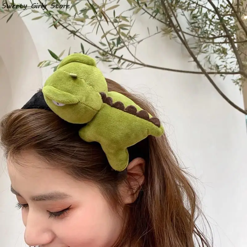 Dinosaur Headband Winter Lovely Plush Stuffed Toys Bathroom Hair Hoop Makeup Hairbands Cosplay Role Play Headwear Adult Kids