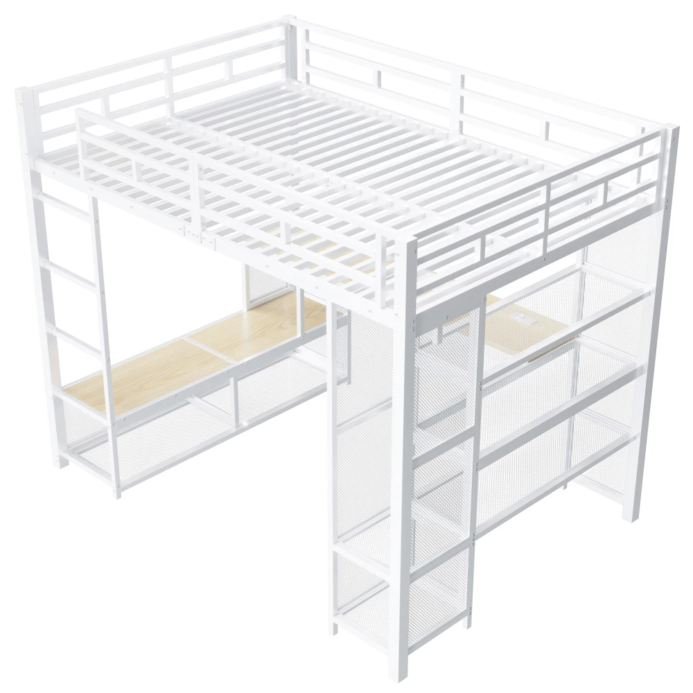 140 x 200 cm großes Hochbett aus Metall mit Stauraum und offenem Kleiderschrank, Kinderzimmerbett mit USB-Anschluss und LED-Beleuchtung, Schwarz/Weiß – Detail 34