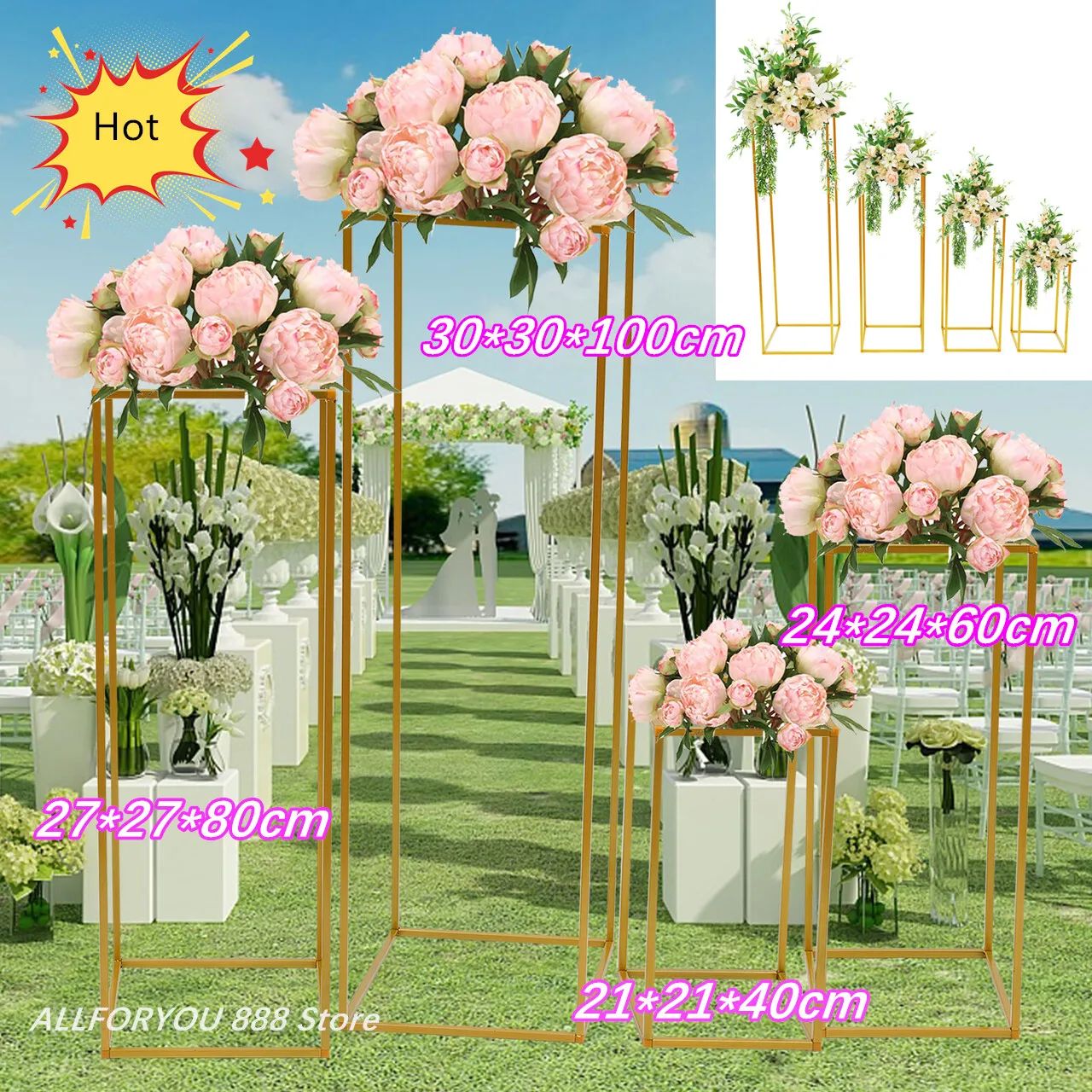 4pcs Wedding Stand  Flower Rack 40cm 60cm 80cm 100cm Romantic Centerpieces Vase For Table Gold