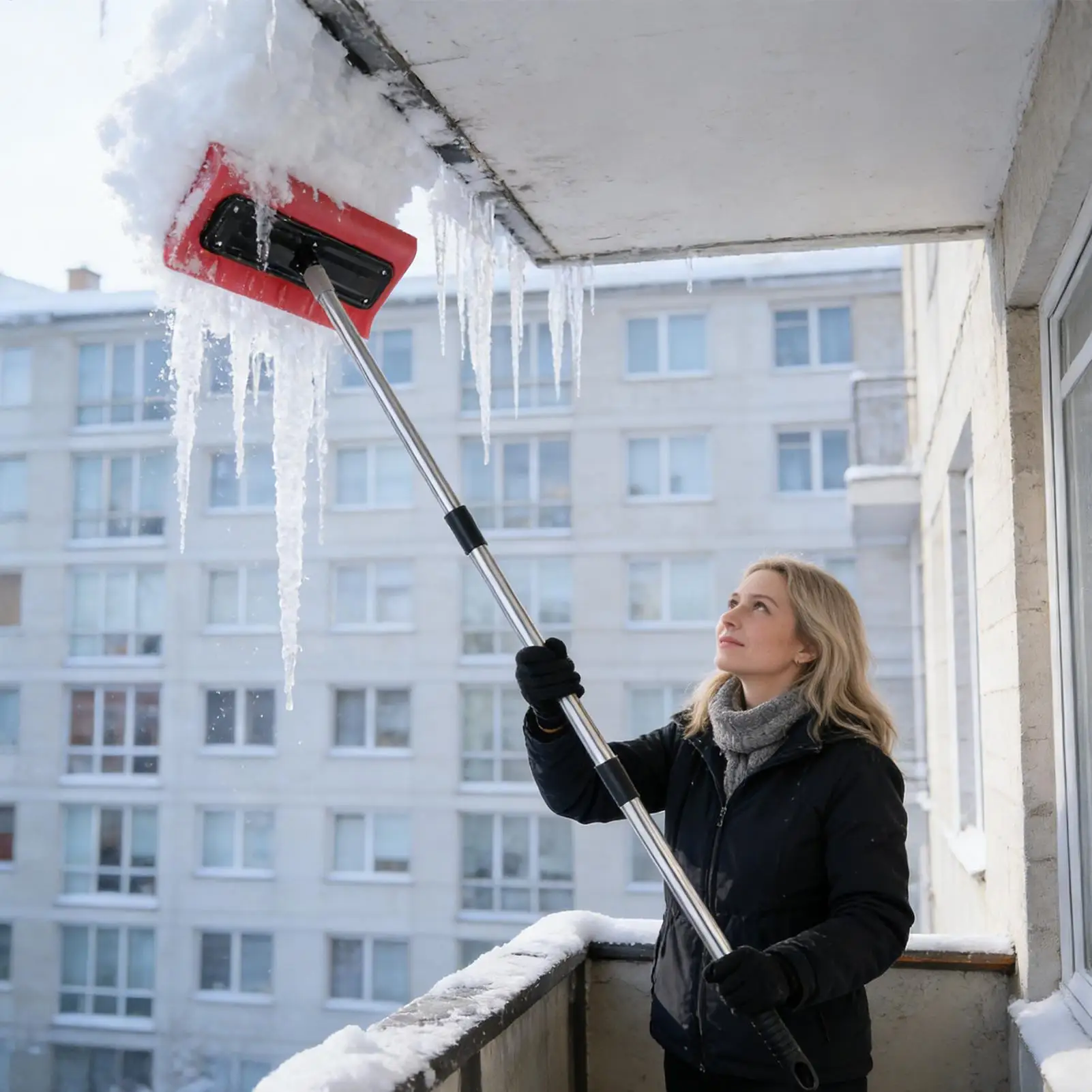 Snow Rake for Roof Snow Foam Broom Scraper Pusher Lawn Ice Remover Rake for Roof Vehicle Home Garage Lawn Backyard Outdoor