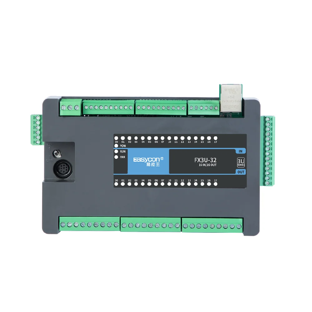 FX3U-32MT/MR/MRT 16di 16do 10 AI 1 AO Ethernet PLC Controller Work With Servo Motor industrial automation solar panel controller