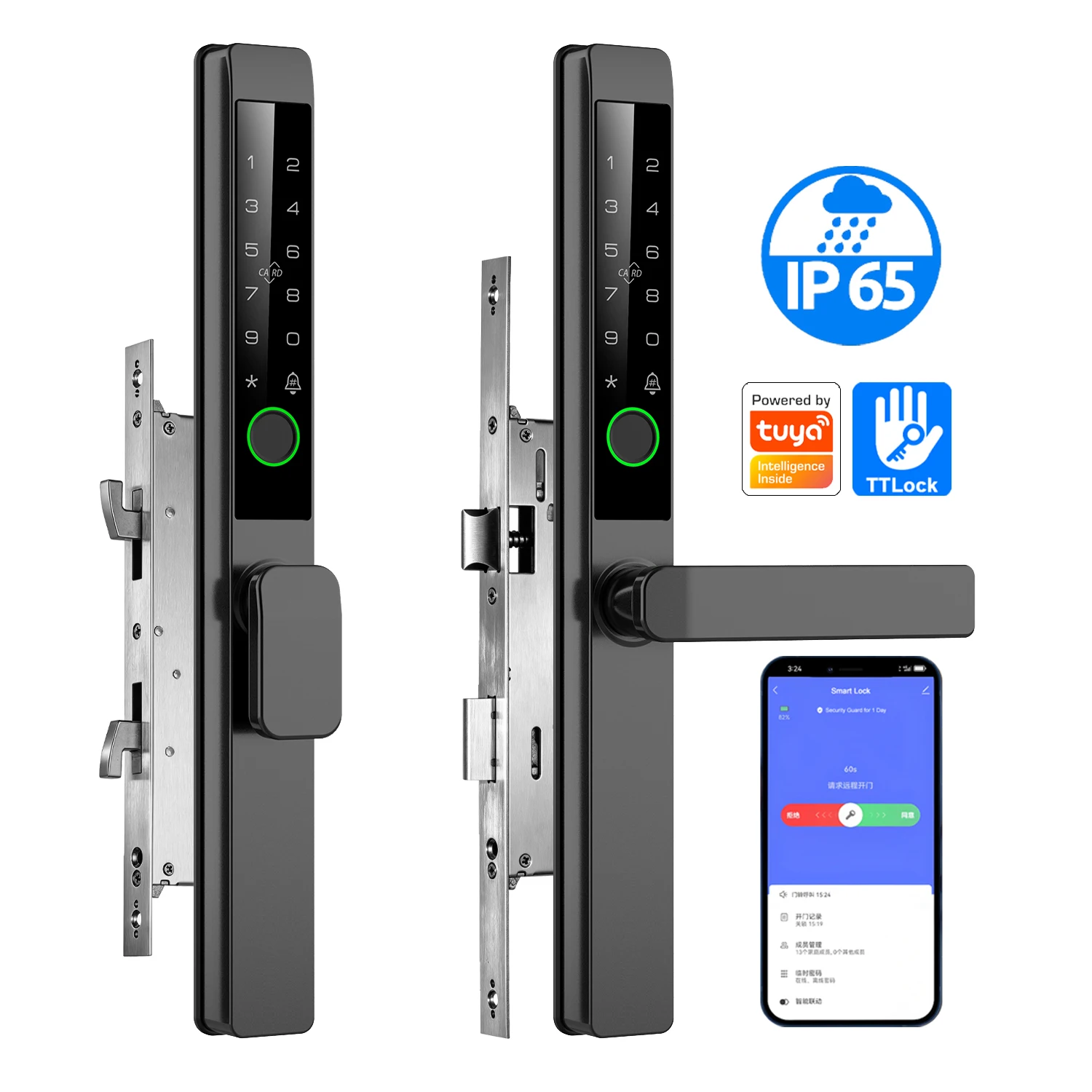 Cerradura Inteligente para Puerta Corredera de Aluminio con Huella Dactilar, Impermeable, con Tarjeta, Contraseña, Wifi Tuya, TTlock, Bluetooth y App Tolink