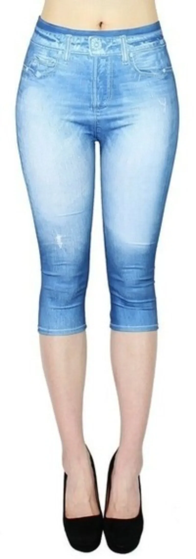 Leggings in denim imitazione finta da donna Pantaloni corti stampati a vita alta Pantaloni sexy slim alla caviglia