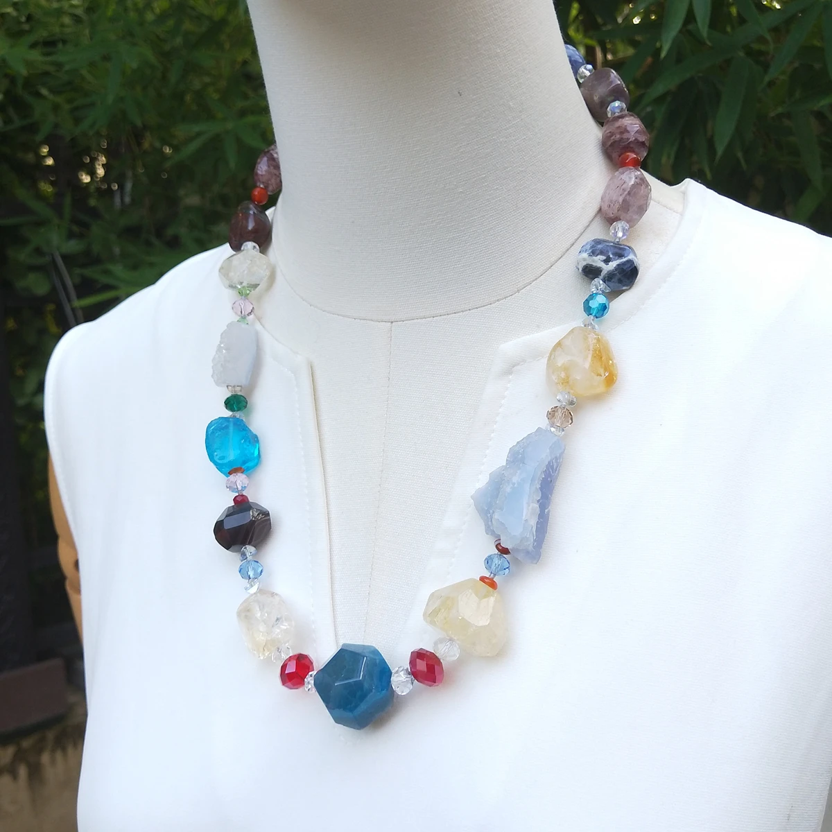 Lii Ji Real Stone Mutil Color Citrine Agate Jasper Crystal Necklace 62cm Stock Sale Women Jewelry Gift