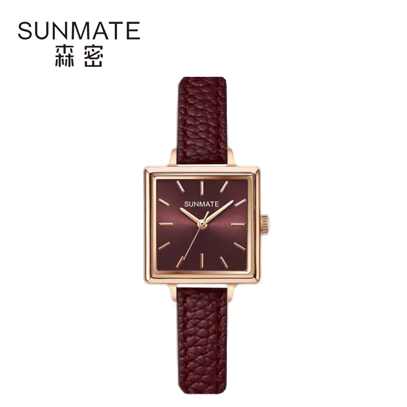 SUNMATE Luxury Vintage Dial Ladies Quartz Watch with Square Leather Strap, Fashionable Women's Watch, Suitable for Women's Gift