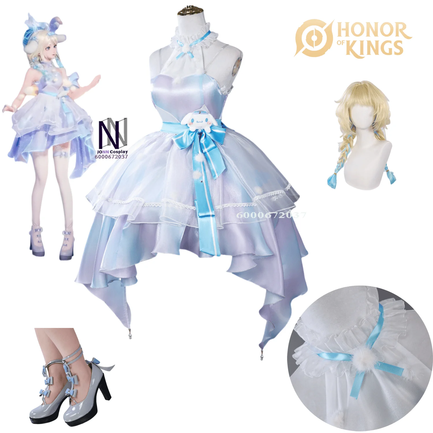 

Game Honor of Kings Yao Cosplay Costume Anime Yaria Clothes Blue Dress for Women Girls Comic Con Halloween Party Suits Wig Shoes