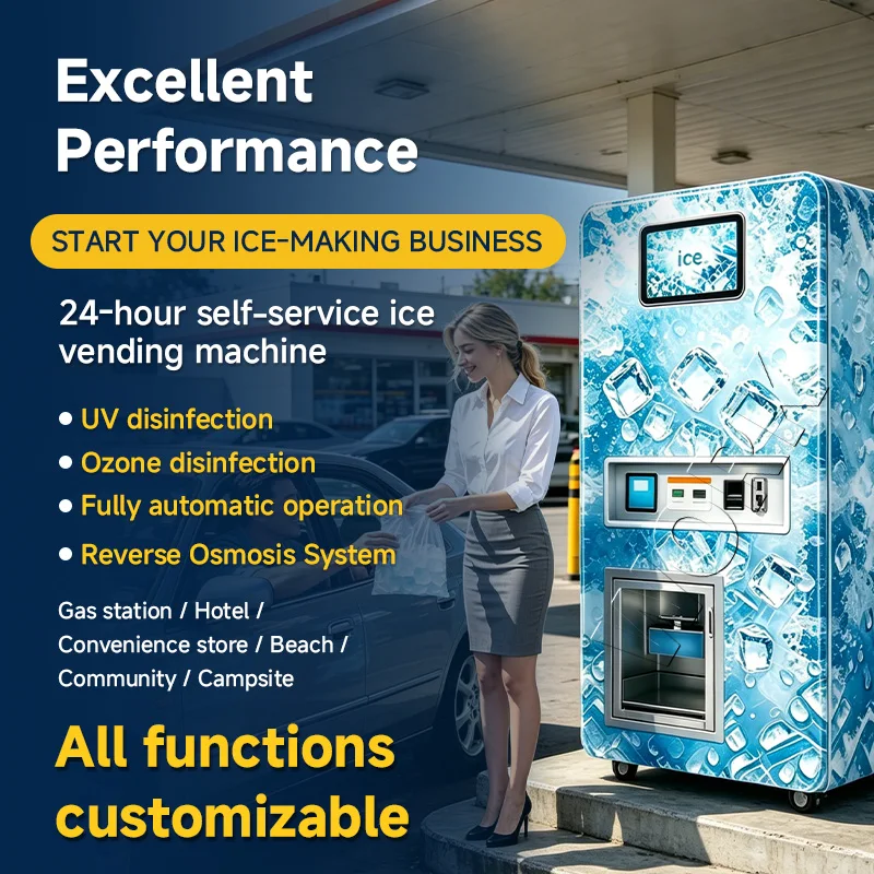 FOODLINE Customized High Profit Passive Income Business Outdoor Combo Ice and Pure Water Vending Machine with Automatic Bagger