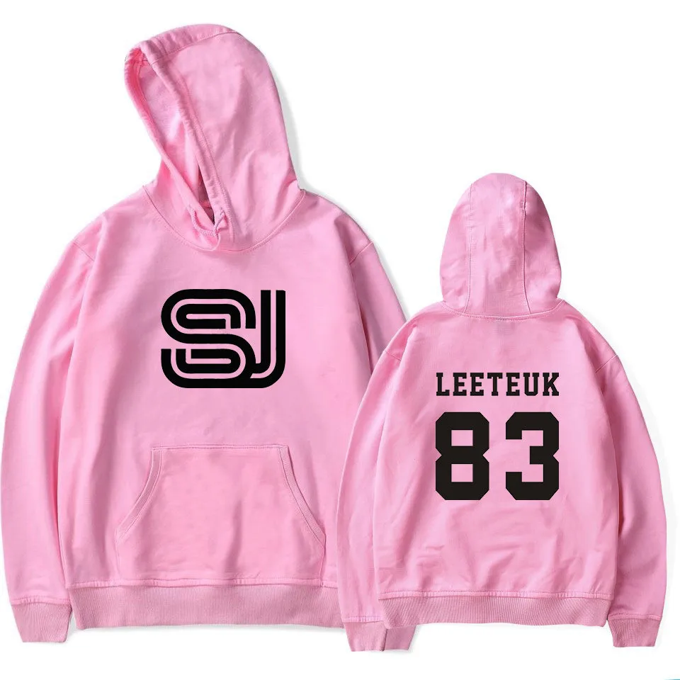 Sweter kaos bertudung pria populer kasual mode dasar cetak Super Junior Hoodie pria Streetwear Kpop keren Hipster pullover pria