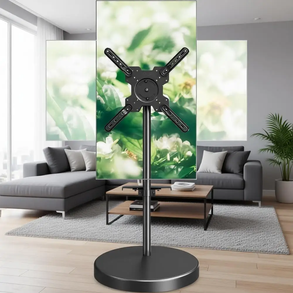 

Adjustable Rolling TV Stand for 26-65 Inch TVs up to 77 lbs, Rotating Cart with Wheels, Suitable for Home, Office, Outdoor Use,