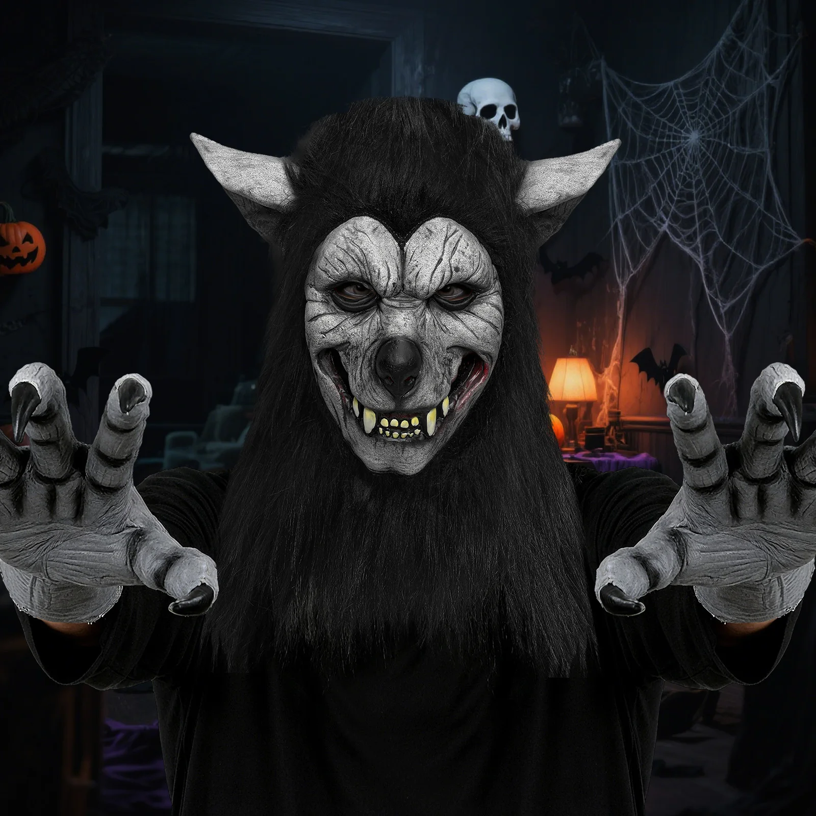 زي الهالوين بالذئب للبالغين، قفازات مخالب الذئب وقناع الرأس للحفلات التنكرية، هدايا أزياء الهالوين المثالية