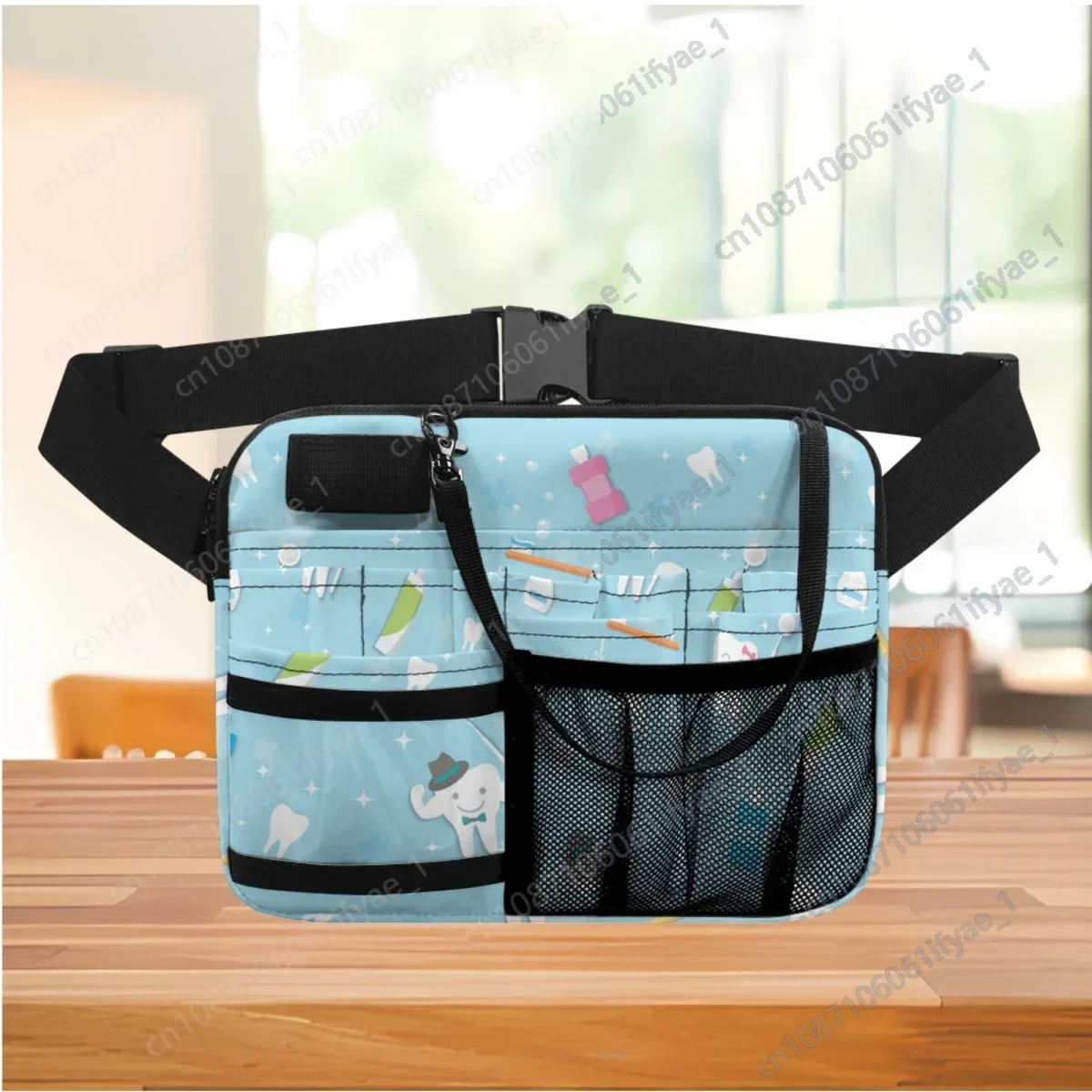 Paket medis untuk dokter gigi farmasi lucu biru desain gigi kasual wanita Fanny Pack Organizer kerja rumah sakit kantong Multi saku