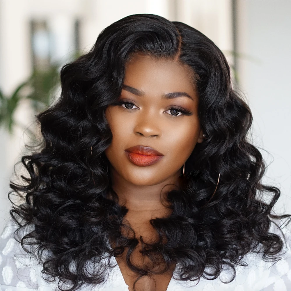 200% density HD Transaprent Deep Loose Lace Front Wig for Black Women 16-24 inches 13x4 Pre-pluked Glueless Lace Frontal Wigs