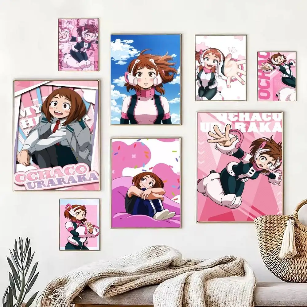 Ochaco Uraraka Japanese Anime  Poster Waterproof Wall Art Sticker For Bar Living Room Vintage Decor High Quality Print Gift