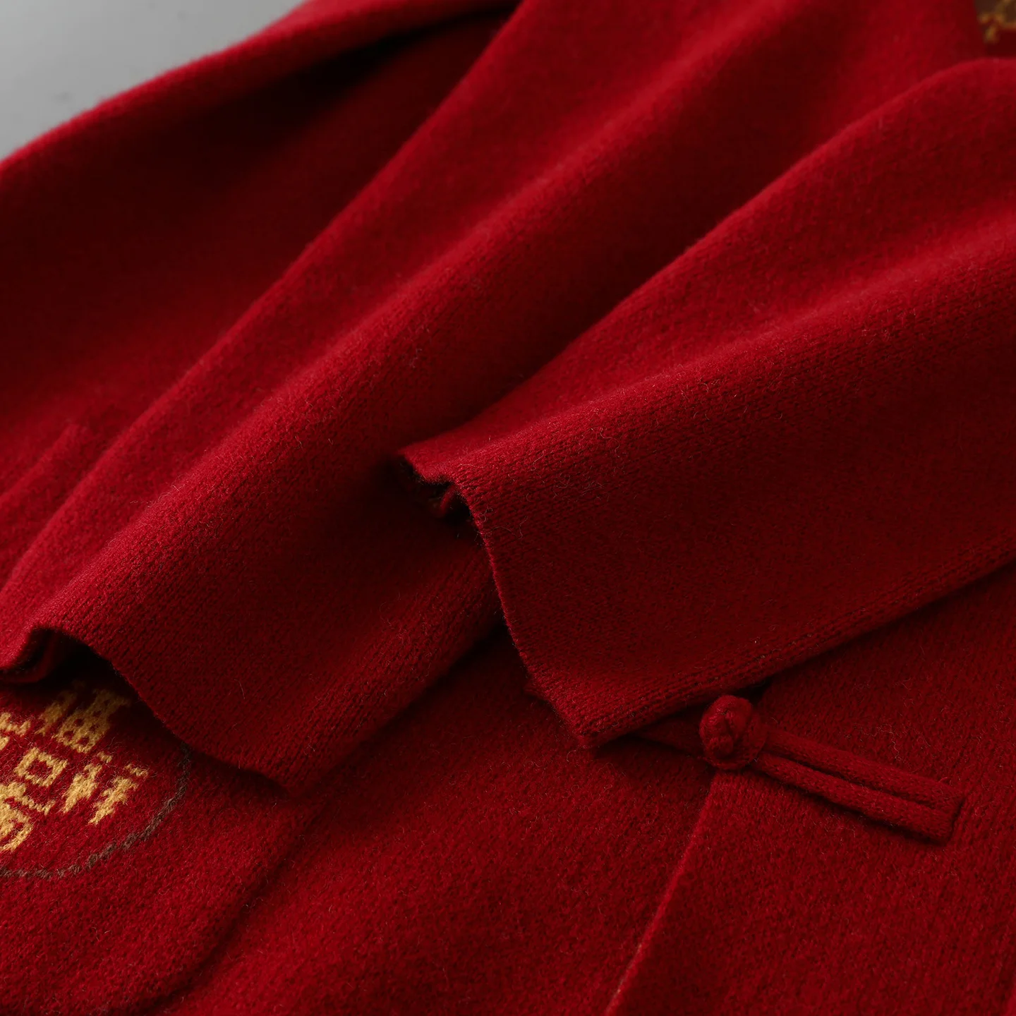 Classic Chinese Jacquard Style Cardigan Pure Australia Wool Sweater Retro button pocket decoration High quality Double-layer Top