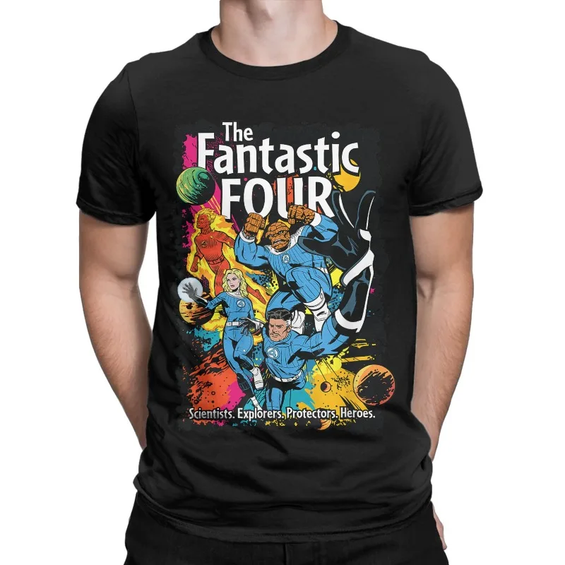 

2025 Summer New Marvel Fantastic Four Comic Printed T-Shirt Men's and Women's Street Fashion Loose Casual Short Sleeve Top
