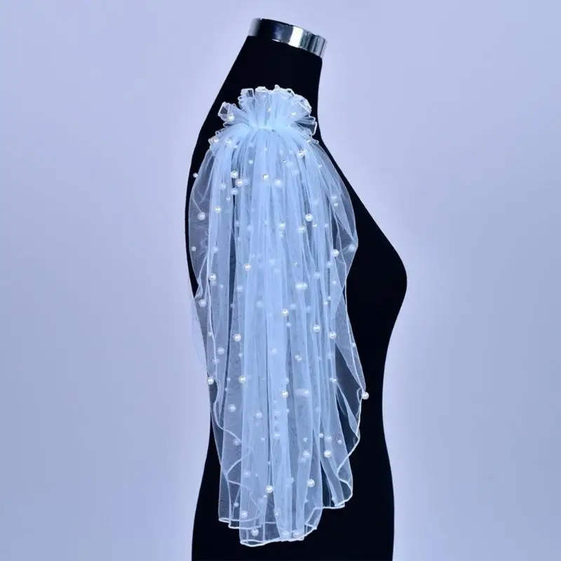 652F Bride Tulle Epaulet Halloween Angel Shoulder Board with Pearls Shoulder Jewelry