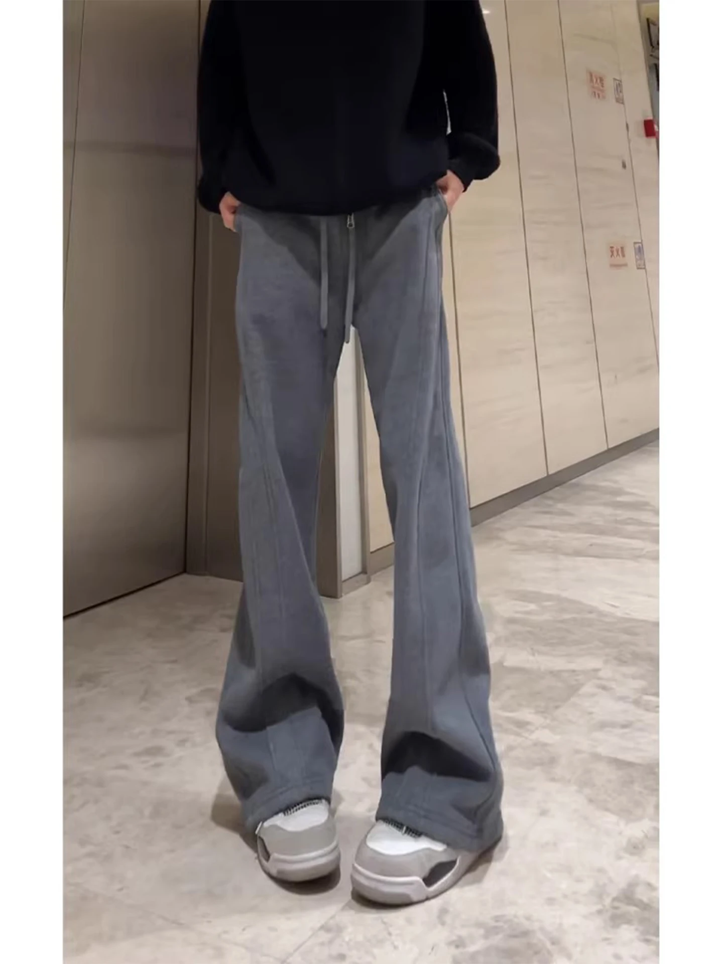 

American Sle Men's Fce Lined Straight Leg Sweatpants Spring Autumn Heavyweight Drapey Lazy Sle Slimming Bootcut Pants