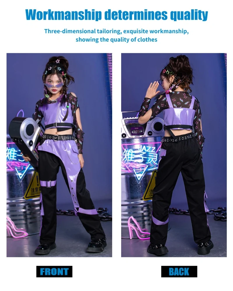 Conjunto de tres piezas de ropa fresca de baile de Jazz para niños, puesta en escena de moda para niñas, ropa de baile callejero para niños